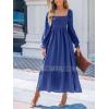 imageCUPSHE Womens Fall Dresses 2025 Square Neck Smocked Long Sleeve Ruffled Lace Long Formal A Line Maxi Wedding Guest DressNavy Blue