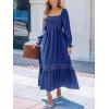 imageCUPSHE Womens Fall Dresses 2025 Square Neck Smocked Long Sleeve Ruffled Lace Long Formal A Line Maxi Wedding Guest DressNavy Blue