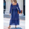 imageCUPSHE Womens Fall Dresses 2025 Square Neck Smocked Long Sleeve Ruffled Lace Long Formal A Line Maxi Wedding Guest DressNavy Blue