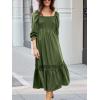 imageCUPSHE Womens Fall Dresses 2025 Square Neck Smocked Long Sleeve Ruffled Lace Long Formal A Line Maxi Wedding Guest DressOlive Green