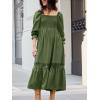 imageCUPSHE Womens Fall Dresses 2025 Square Neck Smocked Long Sleeve Ruffled Lace Long Formal A Line Maxi Wedding Guest DressOlive Green