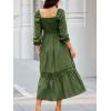 imageCUPSHE Womens Fall Dresses 2025 Square Neck Smocked Long Sleeve Ruffled Lace Long Formal A Line Maxi Wedding Guest DressOlive Green