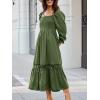 imageCUPSHE Womens Fall Dresses 2025 Square Neck Smocked Long Sleeve Ruffled Lace Long Formal A Line Maxi Wedding Guest DressOlive Green
