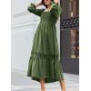 imageCUPSHE Womens Fall Dresses 2025 Square Neck Smocked Long Sleeve Ruffled Lace Long Formal A Line Maxi Wedding Guest DressOlive Green