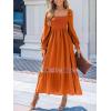imageCUPSHE Womens Fall Dresses 2025 Square Neck Smocked Long Sleeve Ruffled Lace Long Formal A Line Maxi Wedding Guest DressOrange