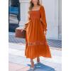 imageCUPSHE Womens Fall Dresses 2025 Square Neck Smocked Long Sleeve Ruffled Lace Long Formal A Line Maxi Wedding Guest DressOrange
