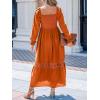imageCUPSHE Womens Fall Dresses 2025 Square Neck Smocked Long Sleeve Ruffled Lace Long Formal A Line Maxi Wedding Guest DressOrange