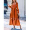 imageCUPSHE Womens Fall Dresses 2025 Square Neck Smocked Long Sleeve Ruffled Lace Long Formal A Line Maxi Wedding Guest DressOrange