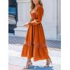 imageCUPSHE Womens Fall Dresses 2025 Square Neck Smocked Long Sleeve Ruffled Lace Long Formal A Line Maxi Wedding Guest DressOrange