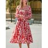 imageCUPSHE Womens Fall Dresses 2025 Square Neck Smocked Long Sleeve Ruffled Lace Long Formal A Line Maxi Wedding Guest DressRed Floral