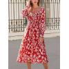 imageCUPSHE Womens Fall Dresses 2025 Square Neck Smocked Long Sleeve Ruffled Lace Long Formal A Line Maxi Wedding Guest DressRed Floral