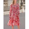imageCUPSHE Womens Fall Dresses 2025 Square Neck Smocked Long Sleeve Ruffled Lace Long Formal A Line Maxi Wedding Guest DressRed Floral
