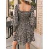 imageCUPSHE Womens Floral Ruffle Fall Dress Long Sleeve Smocked A Line Elastic Waist Flowy Casual Mini DressssBlack Floral