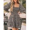 imageCUPSHE Womens Floral Ruffle Fall Dress Long Sleeve Smocked A Line Elastic Waist Flowy Casual Mini DressssBlack Floral