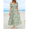 imageCUPSHE Womens Floral Summer Dresses Ruffle Short Puff Sleeve Smocked Waist Squared Neck Maxi DressGreen