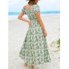 imageCUPSHE Womens Floral Summer Dresses Ruffle Short Puff Sleeve Smocked Waist Squared Neck Maxi DressGreen