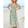 imageCUPSHE Womens Floral Summer Dresses Ruffle Short Puff Sleeve Smocked Waist Squared Neck Maxi DressGreen