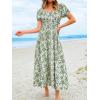 imageCUPSHE Womens Floral Summer Dresses Ruffle Short Puff Sleeve Smocked Waist Squared Neck Maxi DressGreen