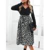 imageCUPSHE Womens Leopard Print Panel A Line Midi Dress Long Sleeve V Neck Waist Tie Wrap Casual Fall DressesApricot Leopard