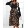 imageCUPSHE Womens Leopard Print Panel A Line Midi Dress Long Sleeve V Neck Waist Tie Wrap Casual Fall DressesMulticoloured