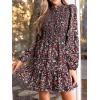 imageCUPSHE Womens Mini Dress Mock Neck Smocked Long Bishop Sleeves Tiered Ruffled Hem Woven A Line Short Cocktail DressesBlack Floral