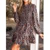imageCUPSHE Womens Mini Dress Mock Neck Smocked Long Bishop Sleeves Tiered Ruffled Hem Woven A Line Short Cocktail DressesBlack Floral
