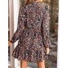 imageCUPSHE Womens Mini Dress Mock Neck Smocked Long Bishop Sleeves Tiered Ruffled Hem Woven A Line Short Cocktail DressesBlack Floral