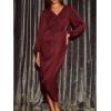 imageCUPSHE Womens Satin Long Sleeve Midi Dress V Neck Wrap Elegant Cocktail Party Work DressesRed