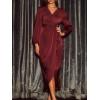 imageCUPSHE Womens Satin Long Sleeve Midi Dress V Neck Wrap Elegant Cocktail Party Work DressesRed