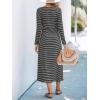 imageCUPSHE Womens Striped Midi Casual Dresses Cotton Fall Long Sleeve Tie Front DressStriped