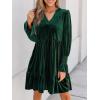 imageCUPSHE Womens V Neck Ruffle Mini Dress Smocked Long Sleeve Arty Cocktail Dresses Fall Outfits 2025Green