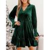imageCUPSHE Womens V Neck Ruffle Mini Dress Smocked Long Sleeve Arty Cocktail Dresses Fall Outfits 2025Green