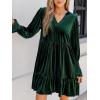 imageCUPSHE Womens V Neck Ruffle Mini Dress Smocked Long Sleeve Arty Cocktail Dresses Fall Outfits 2025Green
