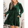 imageCUPSHE Womens V Neck Ruffle Mini Dress Smocked Long Sleeve Arty Cocktail Dresses Fall Outfits 2025Green
