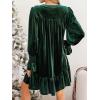 imageCUPSHE Womens V Neck Ruffle Mini Dress Smocked Long Sleeve Arty Cocktail Dresses Fall Outfits 2025Green