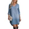 imageCUPSHE Women Fall Denim Shirt Dresses Cotton Long Sleeve V Neck Distressed Roll Tab Jean Mini DressLight Blue