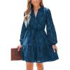 imageCUPSHE Women Ruffle Lace Mini Fall Dresses Semi Formal Wedding Guest Dress V Neck Long Puff Sleeve Elastic Waist TieNavy Blue