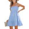 imageCUPSHE Women Ruffle Mini Summer Dress Spaghetti Straps Square Neck Backless Smocked Bodice A Line Spring Beach DressesBaby Blue