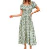 imageCUPSHE Womens Floral Summer Dresses Ruffle Short Puff Sleeve Smocked Waist Squared Neck Maxi DressGreen