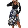 imageCUPSHE Womens Leopard Print Panel A Line Midi Dress Long Sleeve V Neck Waist Tie Wrap Casual Fall DressesRoyal Blue Geo