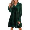 imageCUPSHE Womens V Neck Ruffle Mini Dress Smocked Long Sleeve Arty Cocktail Dresses Fall Outfits 2025Green