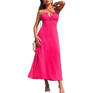imageCUPSHE Womens Halter Maxi Summer Dress Sleeveless Casual Vacation Dresses Flowy Beach SundressPink