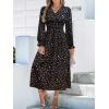imageCUPSHE Maxi Dresses for Women V Neck Ruffled Long Sleeve Paisley Smocked Waist A Line Casual Flowy Fall Wedding Guest DressBlack Floral