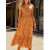 imageCUPSHE Maxi Dresses for Women V Neck Ruffled Long Sleeve Paisley Smocked Waist A Line Casual Flowy Fall Wedding Guest DressBurnt Orange