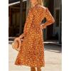 imageCUPSHE Maxi Dresses for Women V Neck Ruffled Long Sleeve Paisley Smocked Waist A Line Casual Flowy Fall Wedding Guest DressBurnt Orange
