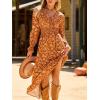 imageCUPSHE Maxi Dresses for Women V Neck Ruffled Long Sleeve Paisley Smocked Waist A Line Casual Flowy Fall Wedding Guest DressBurnt Orange