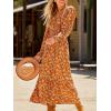 imageCUPSHE Maxi Dresses for Women V Neck Ruffled Long Sleeve Paisley Smocked Waist A Line Casual Flowy Fall Wedding Guest DressBurnt Orange