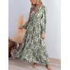 imageCUPSHE Maxi Dresses for Women V Neck Ruffled Long Sleeve Paisley Smocked Waist A Line Casual Flowy Fall Wedding Guest DressGreen Paisley