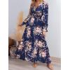 imageCUPSHE Maxi Dresses for Women V Neck Ruffled Long Sleeve Paisley Smocked Waist A Line Casual Flowy Fall Wedding Guest DressNavy Floral