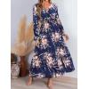 imageCUPSHE Maxi Dresses for Women V Neck Ruffled Long Sleeve Paisley Smocked Waist A Line Casual Flowy Fall Wedding Guest DressNavy Floral